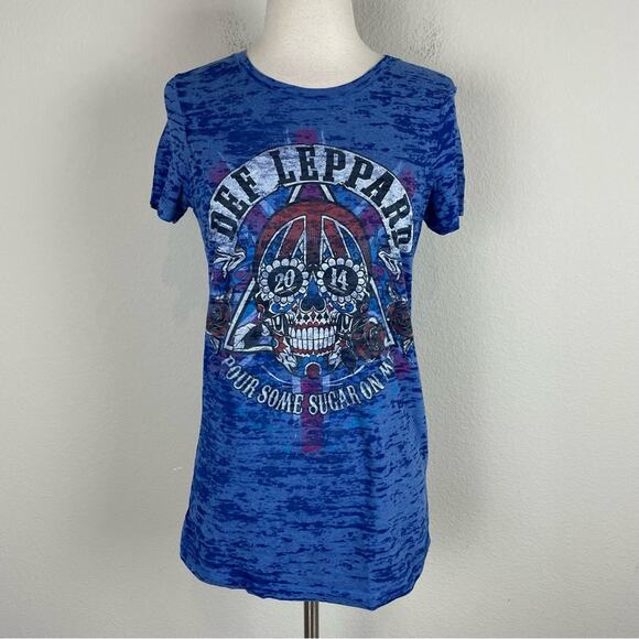 Def Leopard blue Burnout Short Sleeve Pour Some Sugar Jr Large Women's Small - Picture 1 of 8